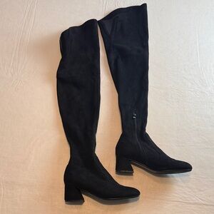 Women's Black Over-the-Knee Faux Suede Block Heel Boots Size 38.5